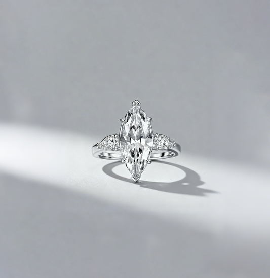 Venlis.V 5.00ct Marquise Cut Diamond Three Stone Ring with 0.50 ct Pear Cut Wings
