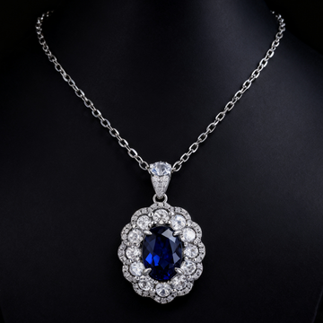 5.00ct Royal Blue Sapphire & Lab-Grown Diamond Azure Luminance Double Halo Pendant Necklace