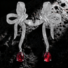 2.00 ct Lab-Grown Diamond Bow Knot Earrings with Pear Ruby Red Gemstone Drops Earrings