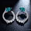 2.00ct Paraiba Tourmaline Pear-Cut Teal Gemstone & Diamond Crescent Earrings