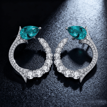 2.00ct Paraiba Tourmaline Pear-Cut Teal Gemstone & Diamond Crescent Earrings