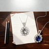 7.00ct Royal Blue Sapphire & Lab-Grown Diamond Halo Pendant Necklace