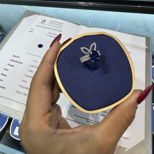 The White Rabbit Candy x Mia Liora Lab-Grown Sapphire & Bunny Ear Stacking Ring Set in 9K Solid Gold
