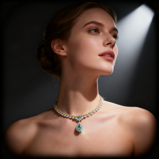 2.50ct Ocean Blue Paraiba and Lab Grown Diamond Azure Luminance Halo Necklace