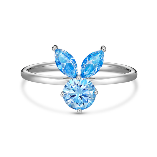 The White Rabbit Candy x Mia Liora Blue Moissanite Adult Ring in 925 Sterling Silver