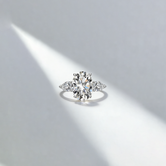2.50 ct Oval Lab Grown Diamond Three-Stone Ring  with Pear Side Stones