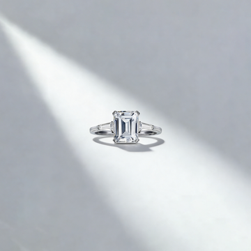 1.00ct Radient Lab Grown Pink Diamond Three-Stone Ring with Trapezoid Side Stones