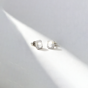 1.00 ct Emerald Cut Lab-Grown Diamond Halo Stud Earrings (main stone 0.50ct each ear)