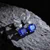8.00ct Cushion-Cut Ocean Blue Gemstone & Lab-Grown Diamond Wing Earrings