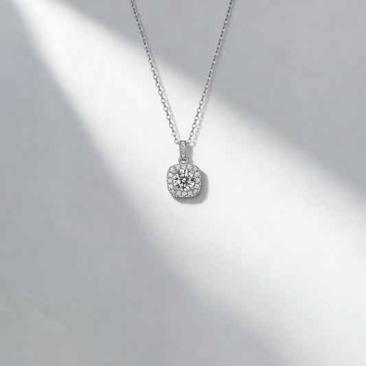 1.00 ct Round Cut Lab-Grown Diamond Pendant Necklace with 0.30 ct Halo Diamonds