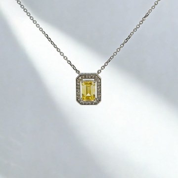 1.00ct Yellow Emerald Cut Lab-Grown Diamond Pendant Necklace with 0.10ct Halo Diamonds