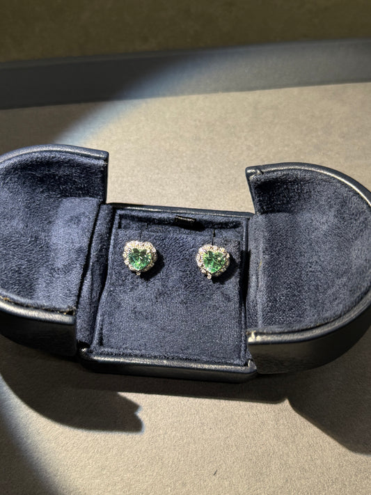 Atelier Gemstone 3.30 Carat Heart Cut Green Aquamarine Stud Earrings Luxury Gemstone 925 Sterling Silver 18K Gold Plated