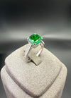 Atelier Gemstone 5.42 Carat Cushion Cut Lab Grown Green Tsavorite Garnet 4-Prong Solitaire Ring with Diamond Pavé 925 Sterling Silver (18K Gold Plated)