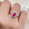 Atelier Gemstone 1.60 Carat Oval Cut Diana Style Vintage Halo Lab-Grown Ruby Ring 925 Sterling Silver (18K Gold Plated)
