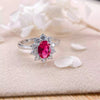 Atelier Gemstone 1.60 Carat Oval Cut Diana Style Vintage Halo Lab-Grown Ruby Ring 925 Sterling Silver (18K Gold Plated)