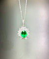 Atelier Gemstone 3.00 Carat Oval Cut Lab Grown Emerald Halo Statement Pendant Luxury Necklace 925 Sterling Silver 18K Gold Plated