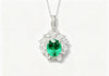Atelier Gemstone 3.00 Carat Oval Cut Lab Grown Emerald Halo Statement Pendant Luxury Necklace 925 Sterling Silver 18K Gold Plated