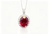 Atelier Gemstone 10.68 Carat Oval Cut Lab Grown Ruby Halo Statement Pendant Luxury Necklace 925 Sterling Silver 18K Gold Plated