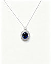 Atelier Gemstone 6.50 Carat Oval Cut Lab Grown Blue Sapphire Halo Statement Pendant Luxury Necklace 925 Sterling Silver 18K Gold Plated