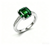Atelier Gemstone 5.42 Carat Cushion Cut Lab Grown Green Tsavorite Garnet 4-Prong Solitaire Ring with Diamond Pavé 925 Sterling Silver (18K Gold Plated)