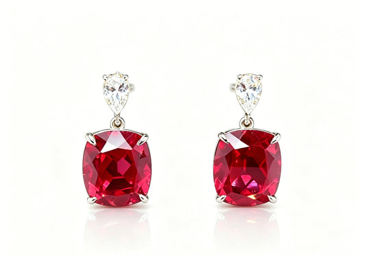 Atelier Gemstone 2.60 Carat Emerald Cut Ruby Drop Earrings Luxury 925 Sterling Silver 18K Gold Plated