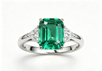 Atelier Gemstone 2.20 Carat Colombian Lab Grown Emerald Three-Stone Ring 925 Sterling Silver (18K Gold Plated)