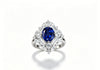 Atelier Gemstone 3.50 Carat Lab Grown Royal Blue Sapphire Halo Ring 925 Sterling Silver (18K Gold Plated)