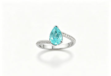 Atelier Gemstone 2.50 Carat Pear Cut Lab Grown Paraiba Statement Ring Luxury 925 Sterling Silver 18K Gold Plated