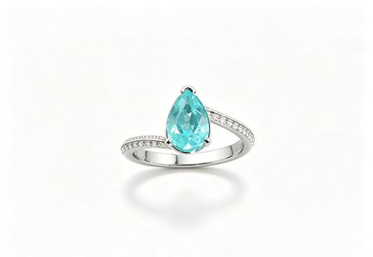 Atelier Gemstone 2.50 Carat Pear Cut Lab Grown Paraiba Statement Ring Luxury 925 Sterling Silver 18K Gold Plated