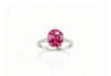 Atelier Gemstone 3.50ct Oval Cut Lab Grown Hot Pink Ruby 4-Prong Solitaire Ring with Diamond Pavé 925 Sterling Silver (18K Gold Plated)