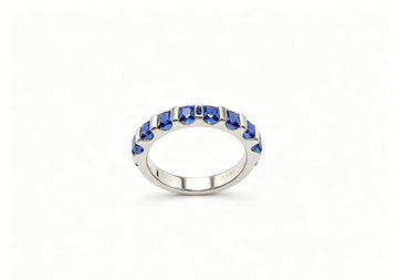 Atelier Gemstone 1.60 Carat Lab Grown Blue Sapphire Half Eternity Band Ring 925 Sterling Silver (18K Gold Plated)