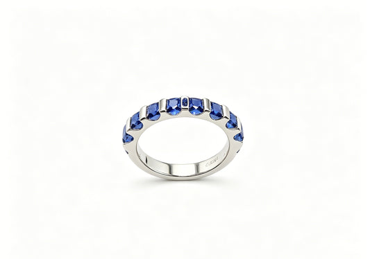 Atelier Gemstone 1.60 Carat Lab Grown Blue Sapphire Half Eternity Band Ring 925 Sterling Silver (18K Gold Plated)