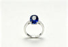 Atelier Gemstone 3.50 Carat Oval Cut Lab Grown Blue Sapphire 4-Prong Solitaire Ring with Diamond Pavé 925 Sterling Silver (18K Gold Plated)