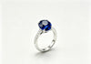 Atelier Gemstone 3.50 Carat Oval Cut Lab Grown Blue Sapphire 4-Prong Solitaire Ring with Diamond Pavé 925 Sterling Silver (18K Gold Plated)