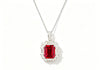 Atelier Gemstone 3.50 Carat Emerald Cut Lab Grown Ruby Halo Pendant Luxury Necklace 925 Sterling Silver 18K Gold Plated