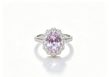 Atelier gemstone 3.50 Carat Oval Cut Lab Grown Pink Sapphire Halo Statement Pendant Luxury Gemstone Necklace 925 Sterling Silver 18K Gold Plated