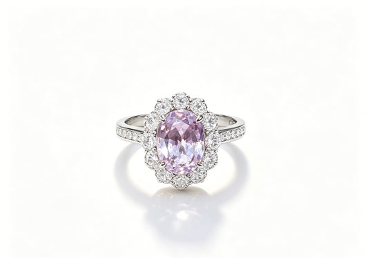 Atelier gemstone 3.50 Carat Oval Cut Lab Grown Pink Sapphire Halo Statement Pendant Luxury Gemstone Necklace 925 Sterling Silver 18K Gold Plated