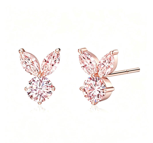 The White Rabbit Candy x Mia Liora Pink Moissanite Adult Stud Earrings in 925 Sterling Silver with Rose Gold Plating