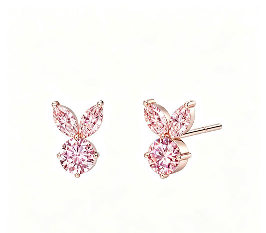 The White Rabbit Candy x Mia Liora Pink Moissanite Children's Stud Earrings in 925 Sterling Silver with Rose Gold Plating
