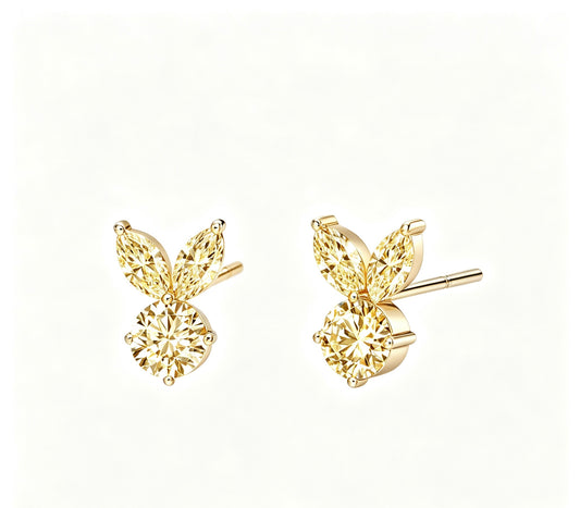 The White Rabbit Candy x Mia Liora Yellow Moissanite Children's Stud Earrings in 925 Sterling Silver with Yellow Gold Plating