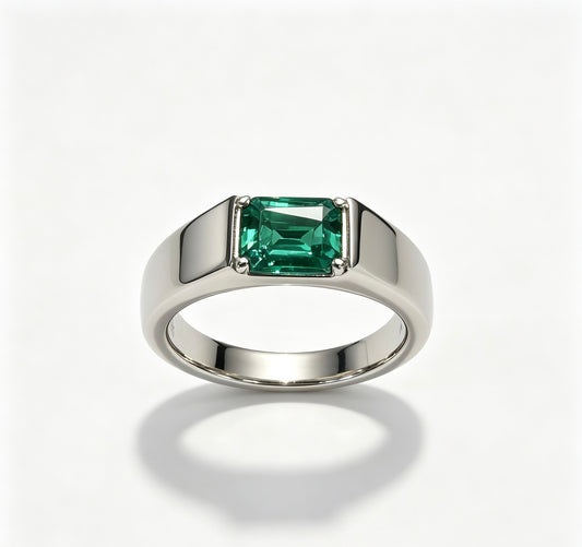 Atelier Gemstone 2.93 Carat Emerald Cut Lab Grown Emerald Men’s Statement Ring Luxury 925 Sterling Silver