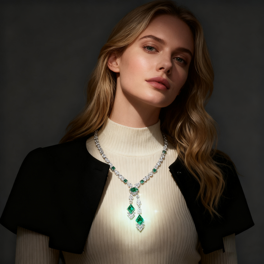 Verdant Grace Emerald and Lab Grown Diamond Lariat Necklace