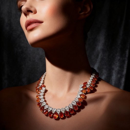 Sunset Radiance Orange Sapphire and Lab Grown Diamond Necklace