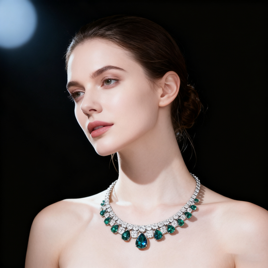 Verdant Grace Emerald and Diamond Drop Necklace