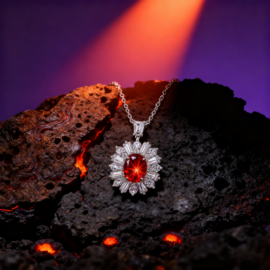 4.00ct Ruby and Diamond Eternal Flame Halo Pendant Necklace