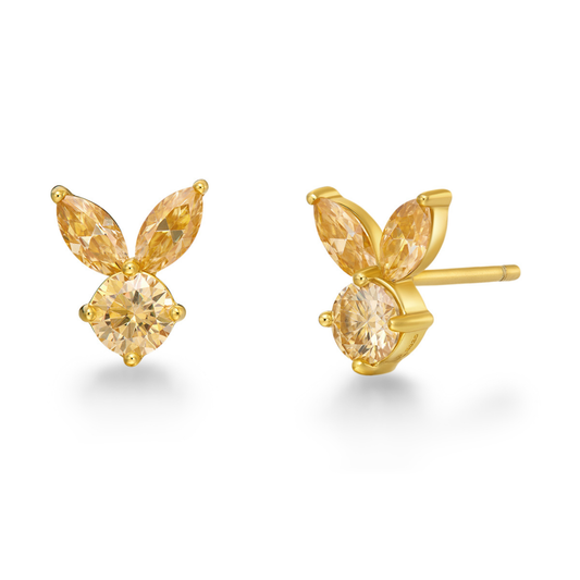 The White Rabbit Candy x Mia Liora Yellow Moissanite Adult Stud Earrings in 925 Sterling Silver with Yellow Gold Plating