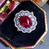Atelier Gemstone 3.50 Carat Oval Cut Lab Grown Ruby Lace Design Halo Ring 925 Sterling Silver (18K Gold Plated)