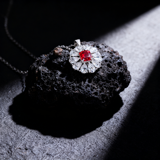 3.00ct Cushion Cut Ruby and Lab Grown Diamond Necklace