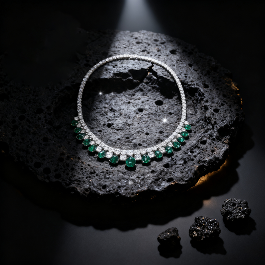 Verdant Grace Emerald and Diamond Drop Necklace