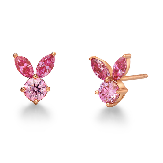 The White Rabbit Candy x Mia Liora Pink Moissanite Adult Stud Earrings in 925 Sterling Silver with Rose Gold Plating